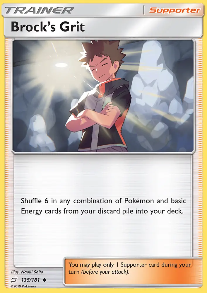 Brock’s Grit Uncommon Pokemon card #135 from Team Up