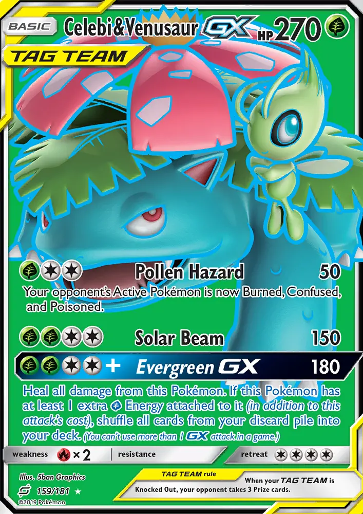 Celebi & Venusaur GX Ultra Rare Pokemon card #159 from Team Up