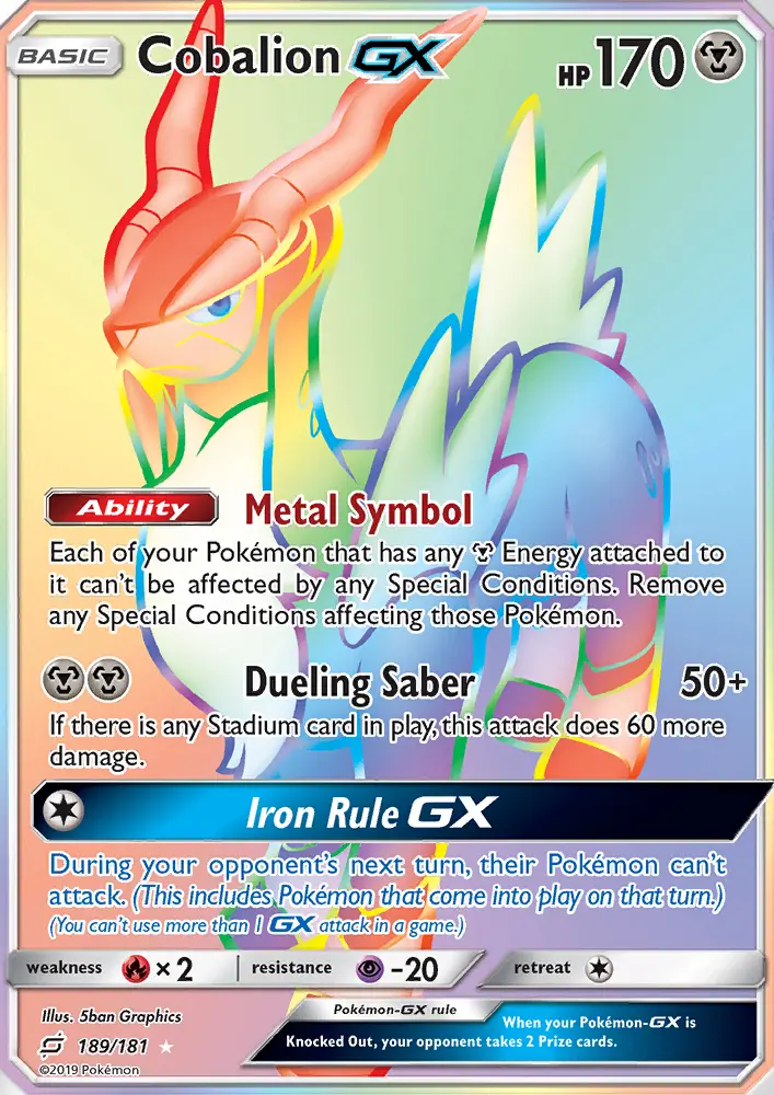 Cobalion GX Secret Rare Pokemon card #189 from Team Up