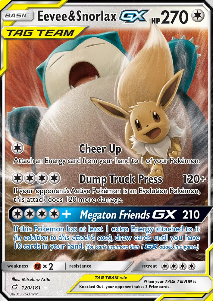 Eevee & Snorlax GX Ultra Rare Pokemon card #120 from Team Up