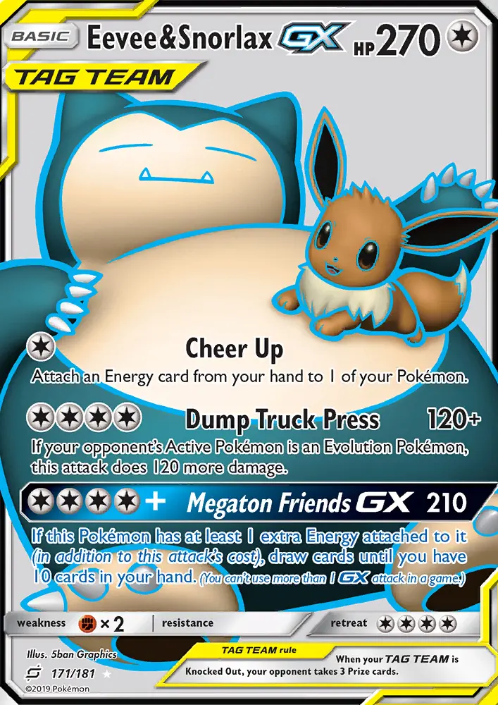 Eevee & Snorlax GX Ultra Rare Pokemon card #171 from Team Up