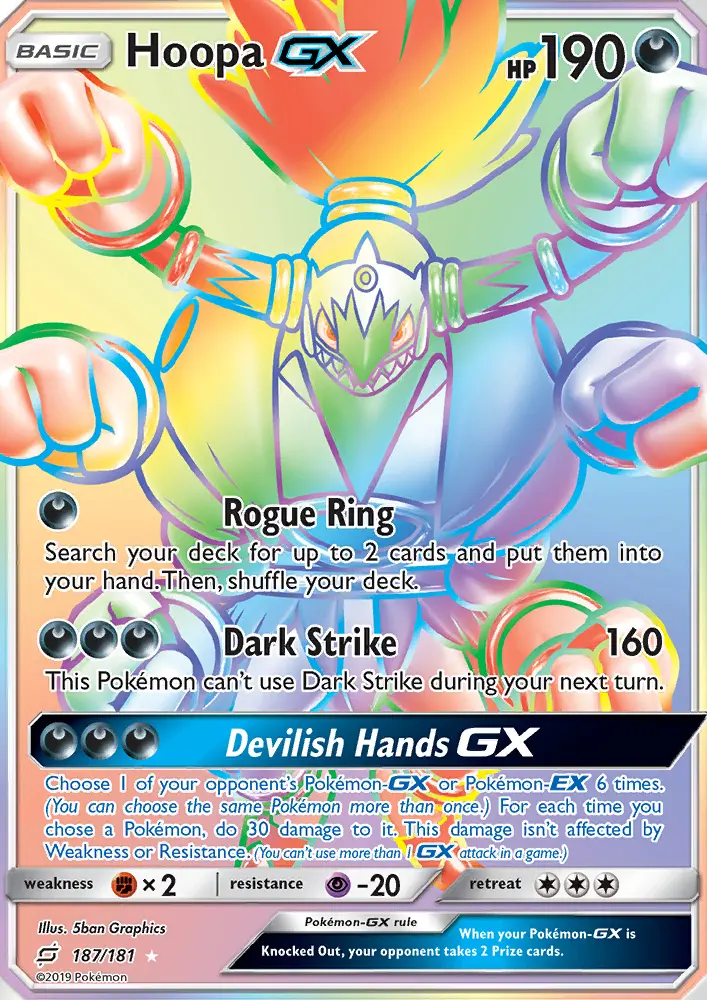 Hoopa GX Secret Rare Pokemon card #187 from Team Up
