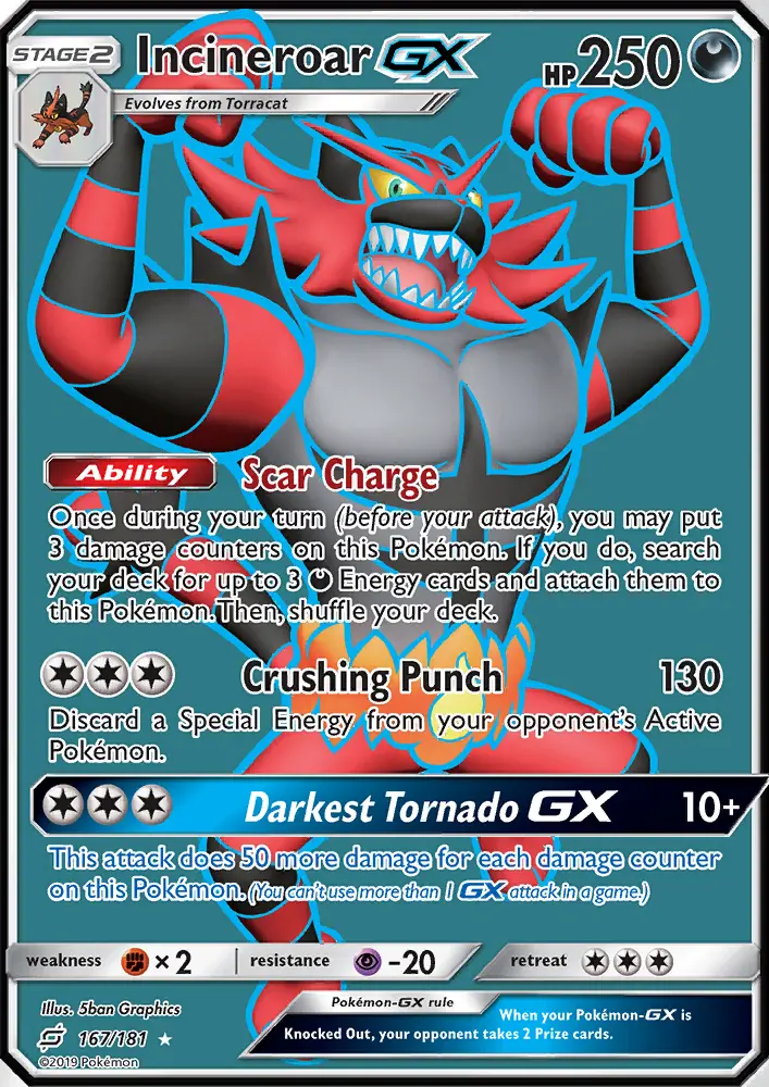 Incineroar GX Ultra Rare Pokemon card #167 from Team Up