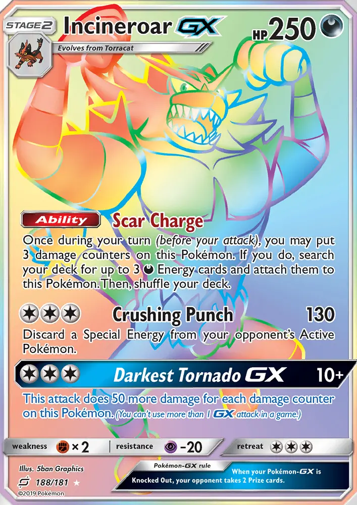 Incineroar GX Secret Rare Pokemon card #188 from Team Up