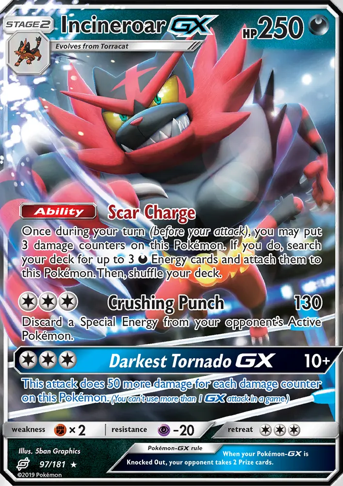 Incineroar GX Ultra Rare Pokemon card #97 from Team Up