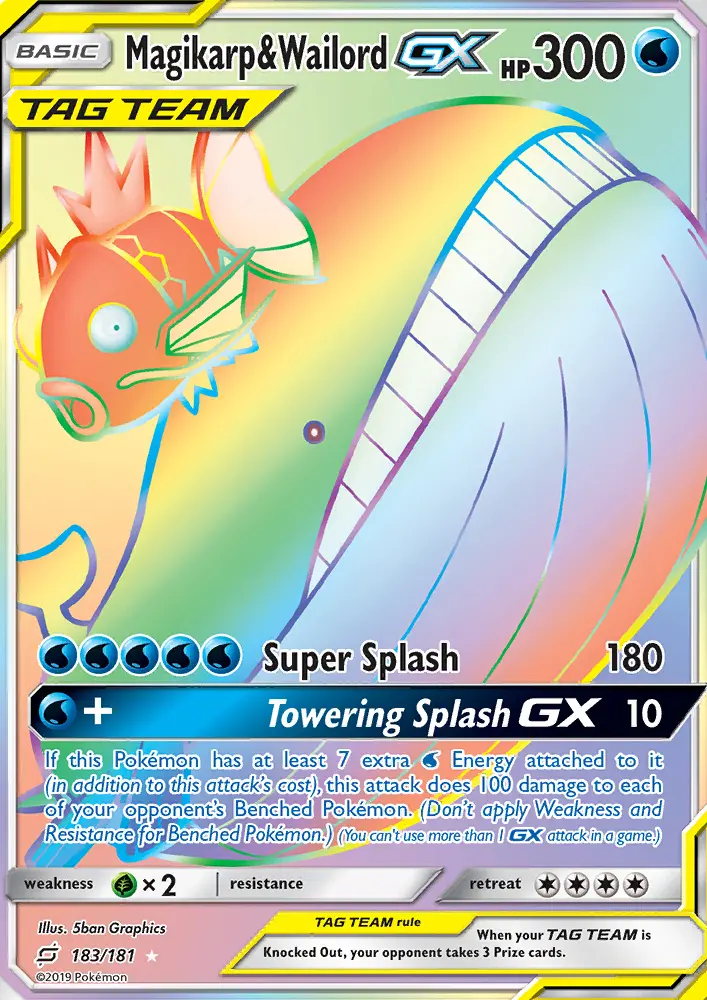 Magikarp & Wailord GX Secret Rare Pokemon card #183 from Team Up