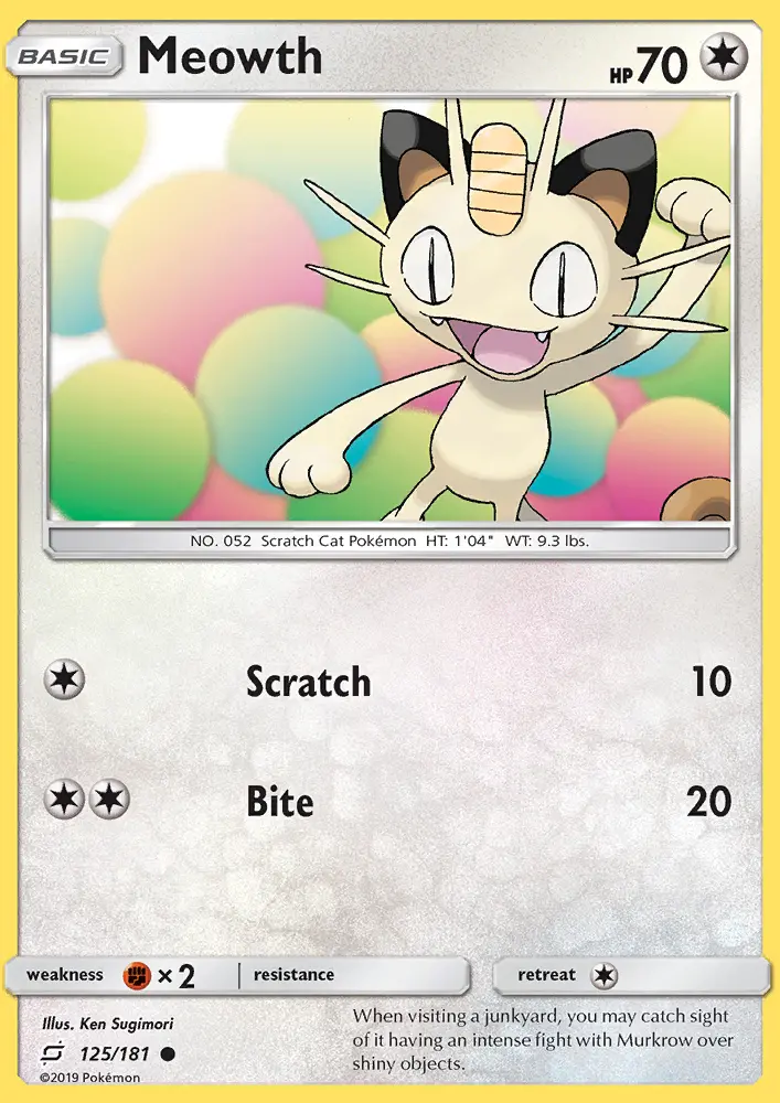 Meowth Common Pokemon card #125 from Team Up