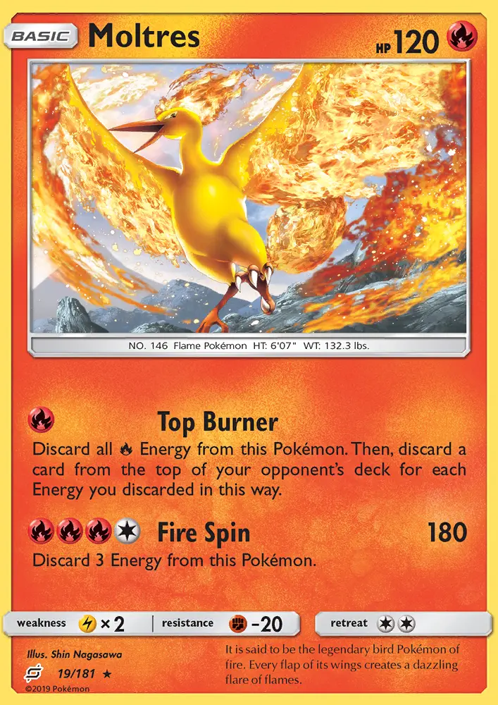 Moltres Rare Pokemon card #19 from Team Up