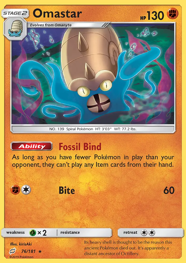 Omastar Rare Pokemon card #76 from Team Up
