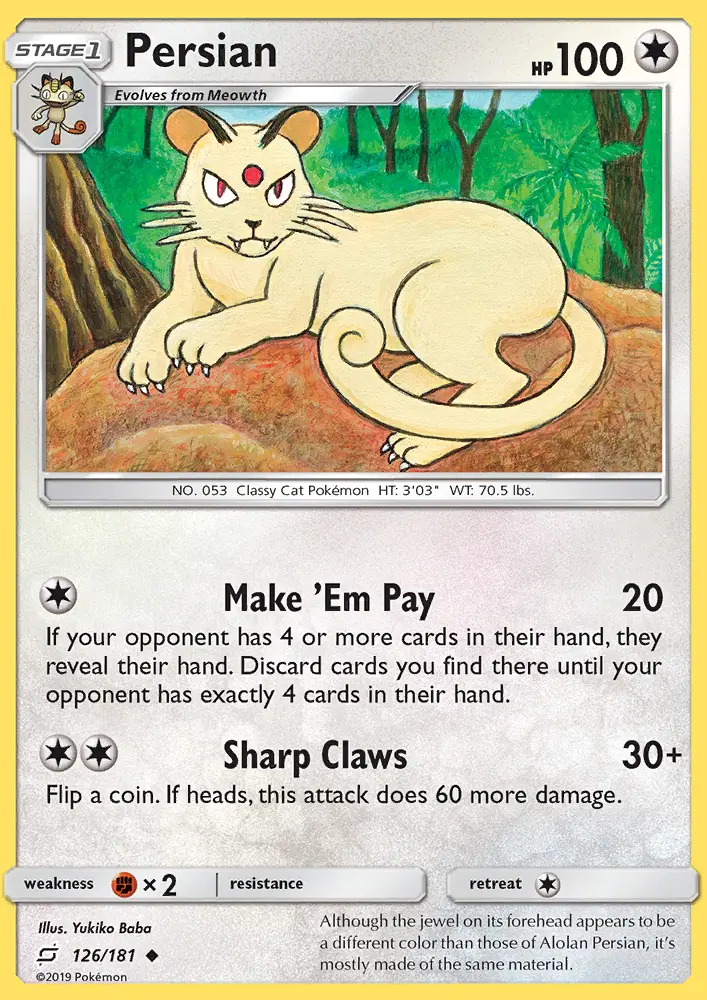 Persian Uncommon Pokemon card #126 from Team Up