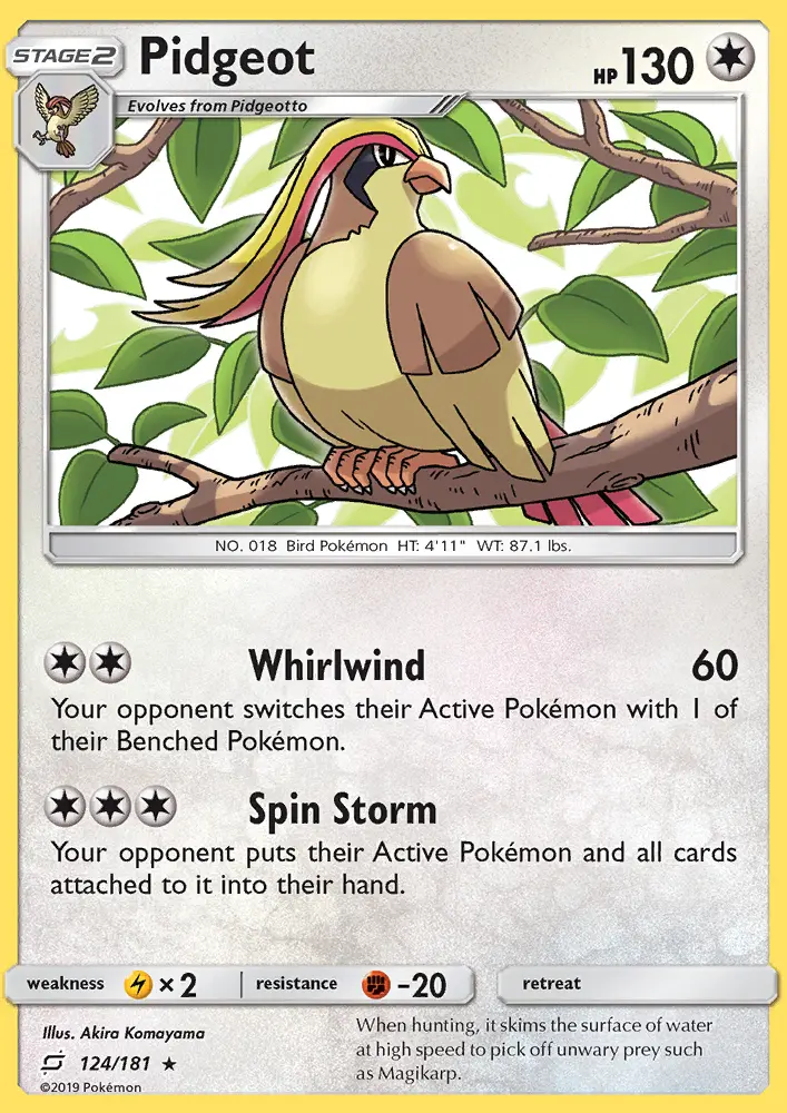 Pidgeot Rare Pokemon card #124 from Team Up