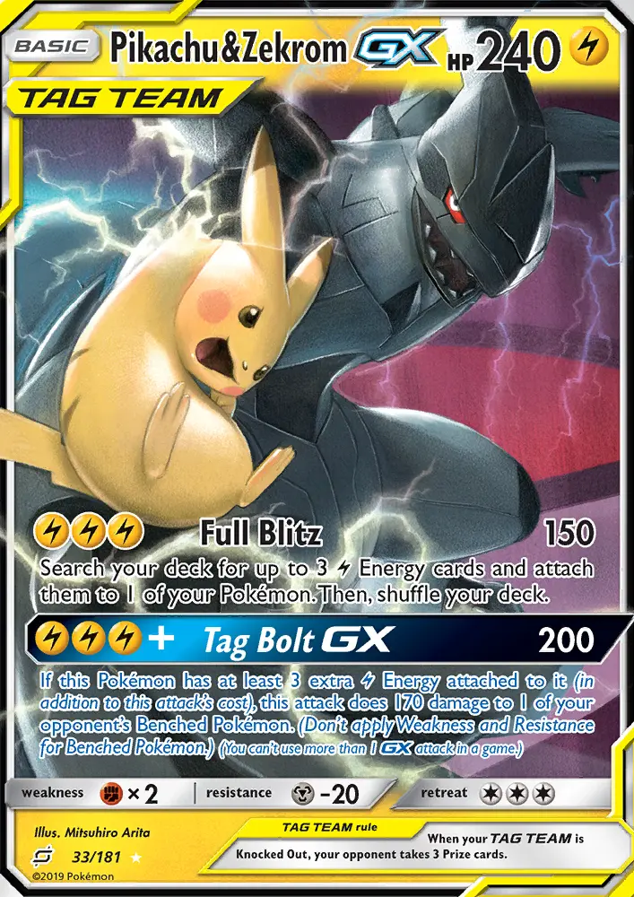 Pikachu & Zekrom GX Ultra Rare Pokemon card #33 from Team Up