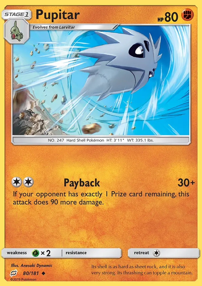 Pupitar Uncommon Pokemon card #80 from Team Up