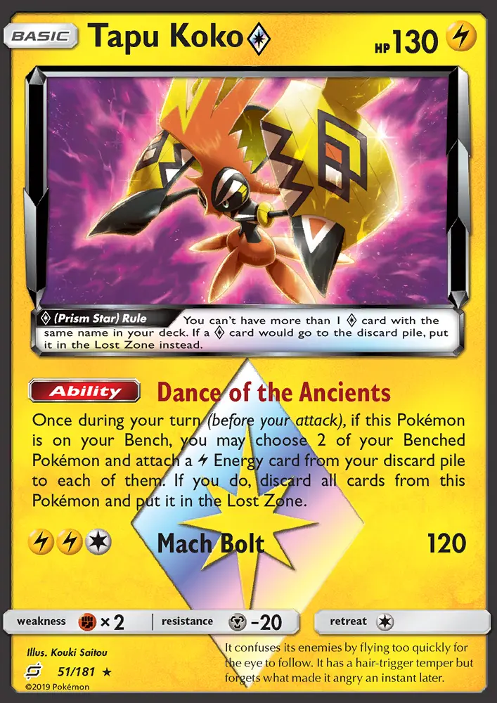 Tapu Koko ◇ Rare Pokemon card #51 from Team Up