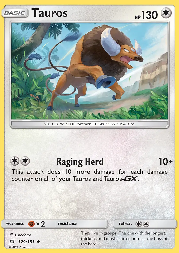 Tauros Uncommon Pokemon card #129 from Team Up