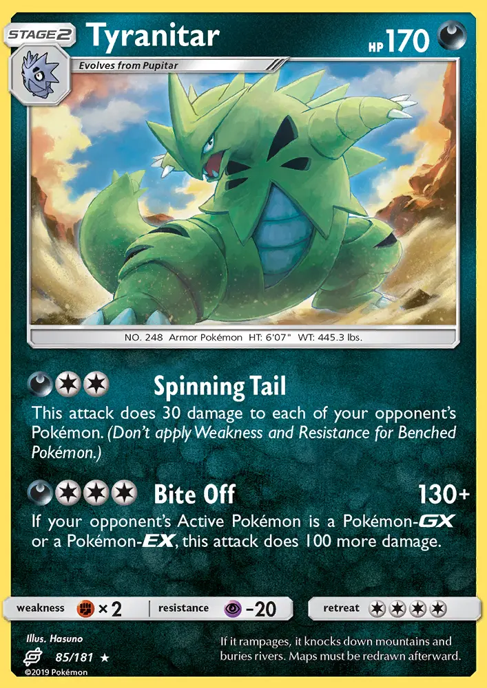 Tyranitar Rare Pokemon card #85 from Team Up