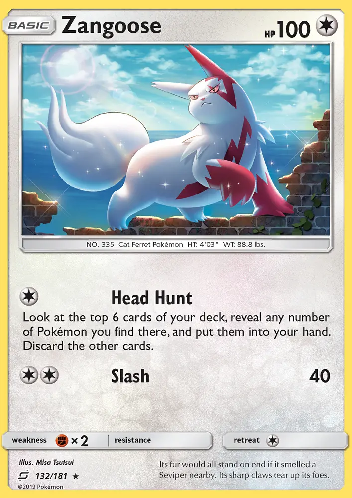 Zangoose Rare Pokemon card #132 from Team Up