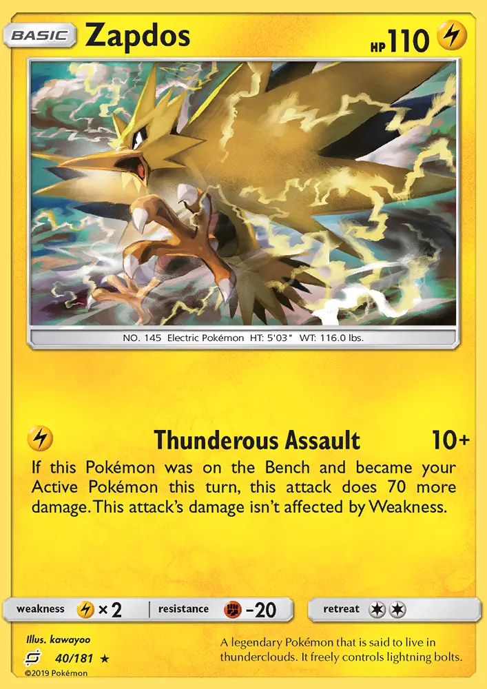 Zapdos Rare Pokemon card #40 from Team Up