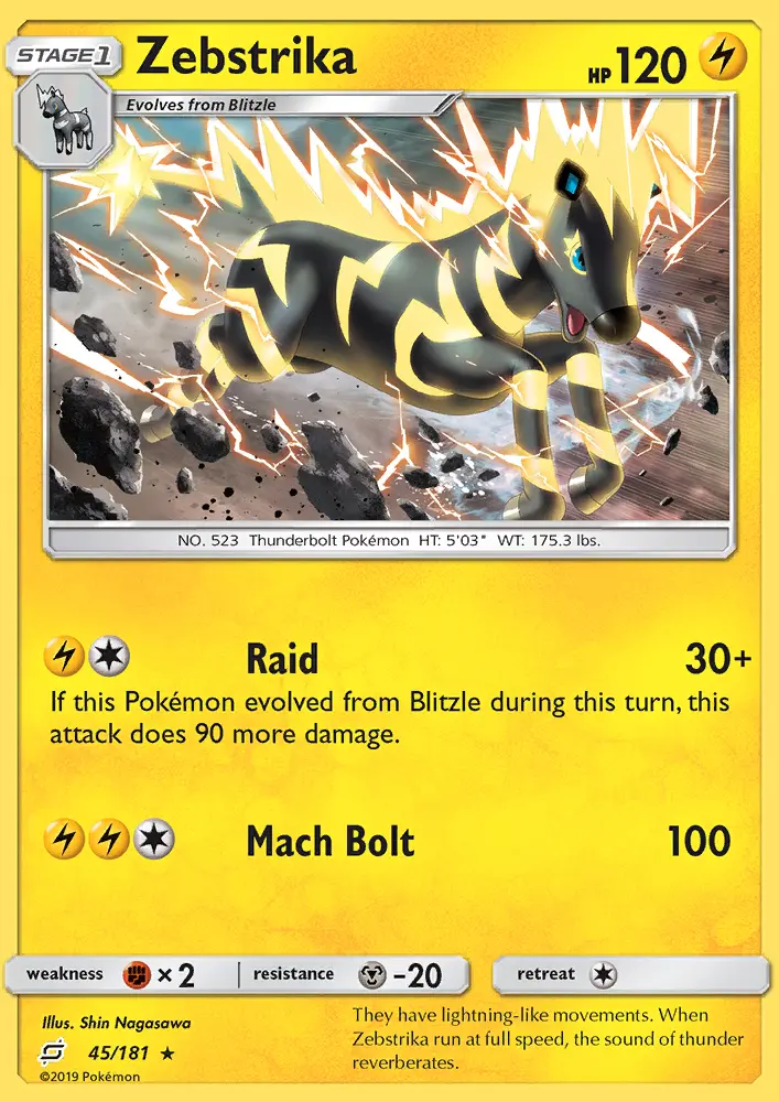 Zebstrika Rare Pokemon card #45 from Team Up