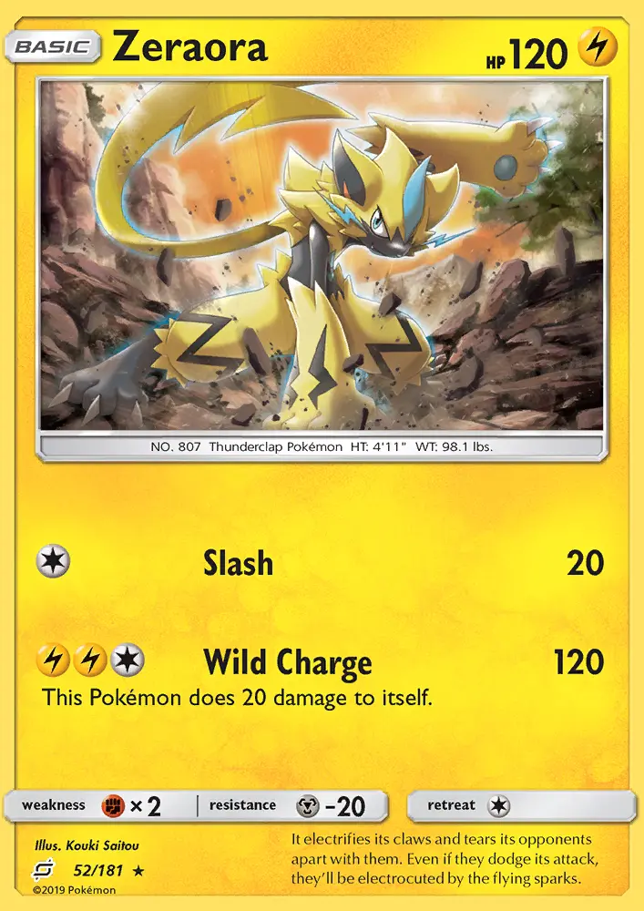 Zeraora Rare Pokemon card #52 from Team Up