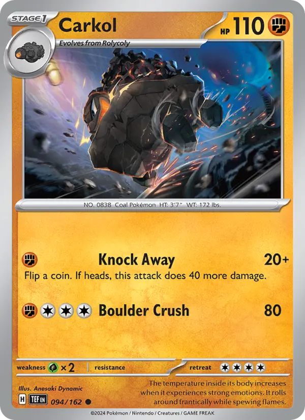Carkol Common Pokemon card #094 from Temporal Forces