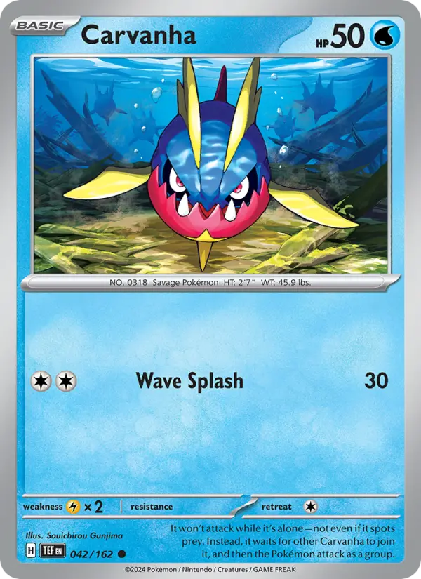 Carvanha Common Pokemon card #042 from Temporal Forces