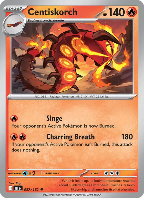 Centiskorch Uncommon Pokemon card #037 from Temporal Forces