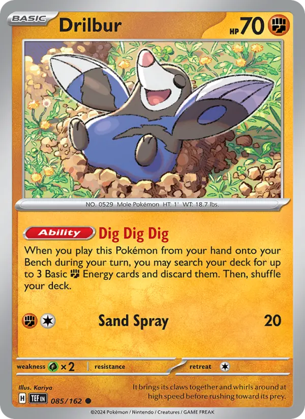 Drilbur Common Pokemon card #085 from Temporal Forces