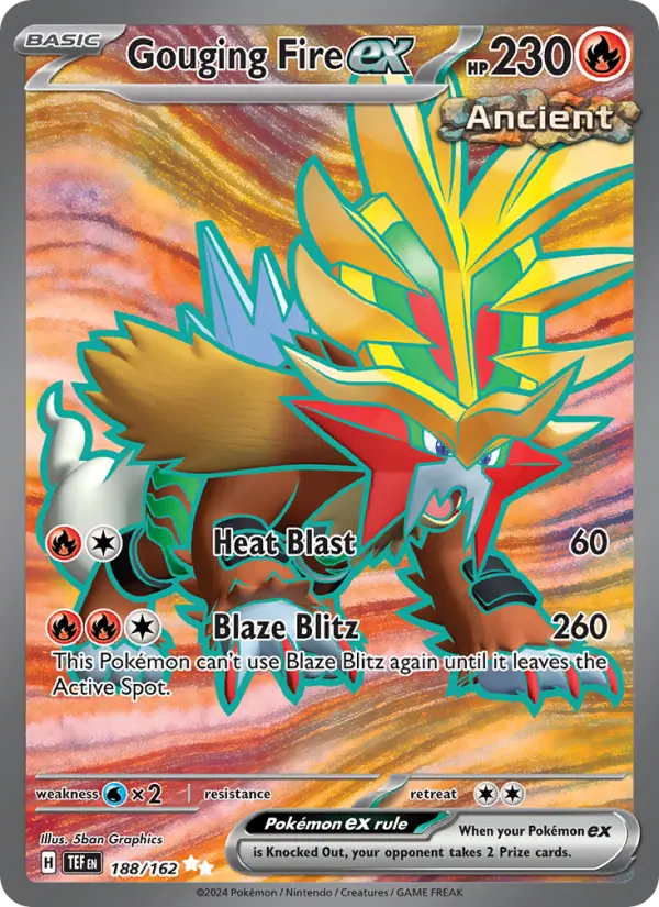 Gouging Fire ex Ultra Rare Pokemon card #188 from Temporal Forces