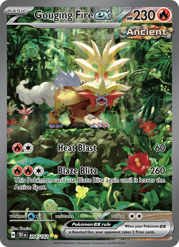 Gouging Fire ex Special illustration rare Pokemon card #204 from Temporal Forces