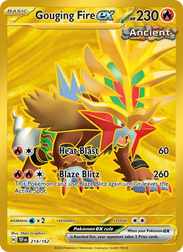 Gouging Fire ex Hyper rare Pokemon card #214 from Temporal Forces