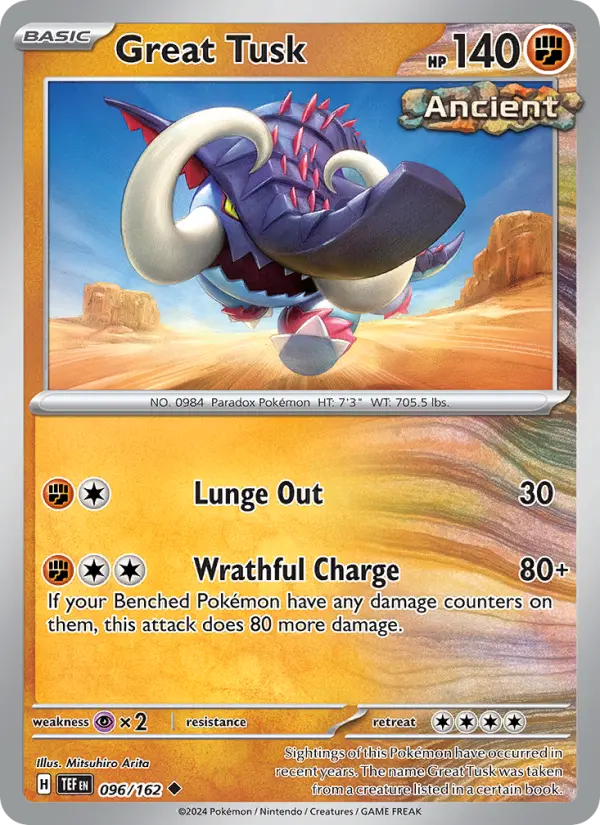 Great Tusk Uncommon Pokemon card #096 from Temporal Forces