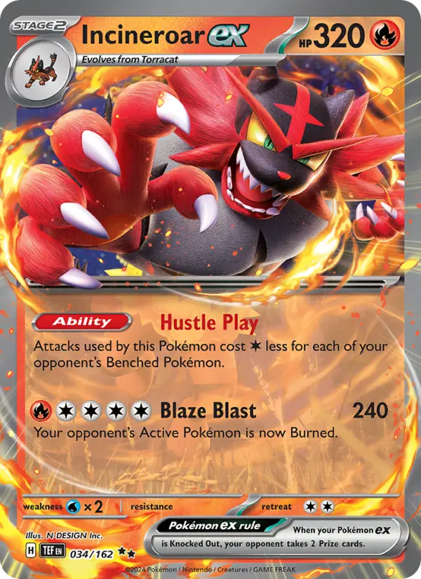 Incineroar ex Double rare Pokemon card #034 from Temporal Forces