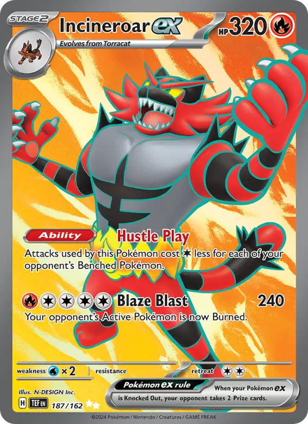 Incineroar ex Ultra Rare Pokemon card #187 from Temporal Forces