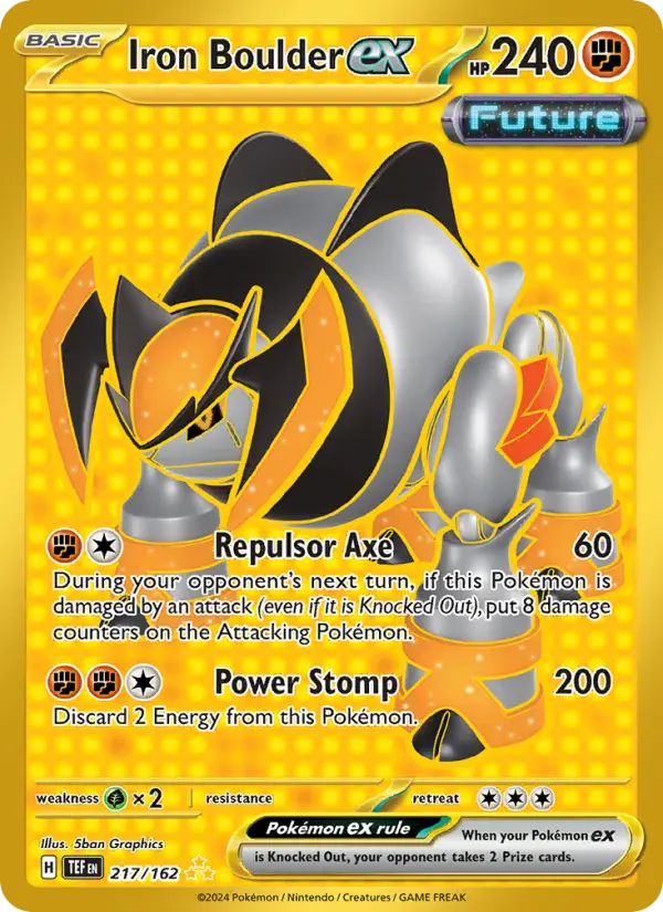 Iron Boulder ex Hyper rare Pokemon card #217 from Temporal Forces