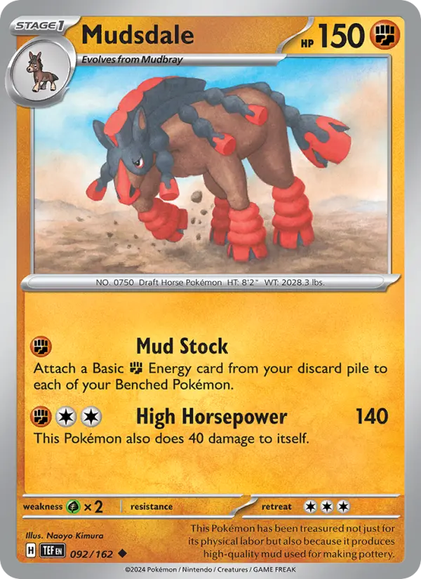 Mudsdale Uncommon Pokemon card #092 from Temporal Forces