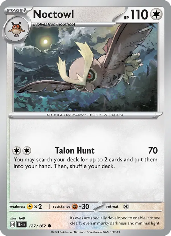 Noctowl Common Pokemon card #127 from Temporal Forces