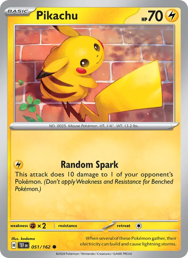 Pikachu Common Pokemon card #051 from Temporal Forces