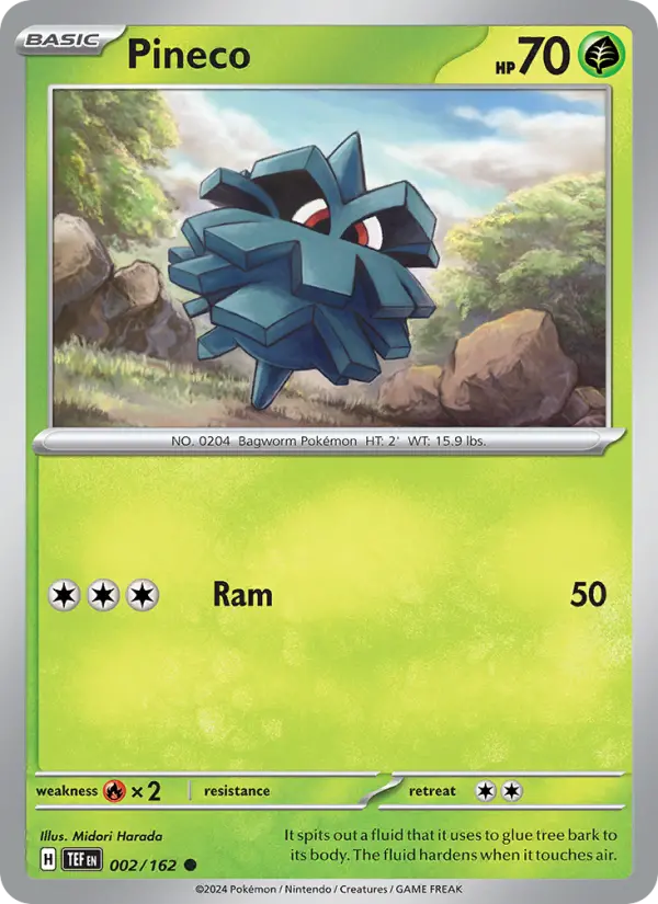 Pineco Common Pokemon card #002 from Temporal Forces