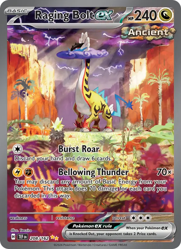 Raging Bolt ex Special illustration rare Pokemon card #208 from Temporal Forces