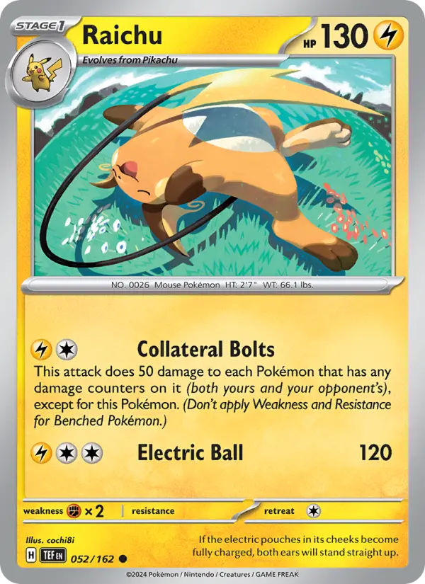 Raichu Common Pokemon card #052 from Temporal Forces