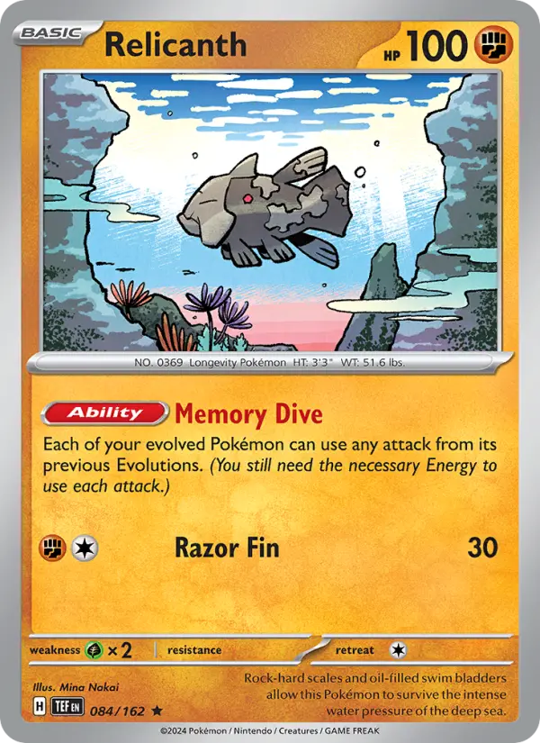 Relicanth Rare Pokemon card #084 from Temporal Forces