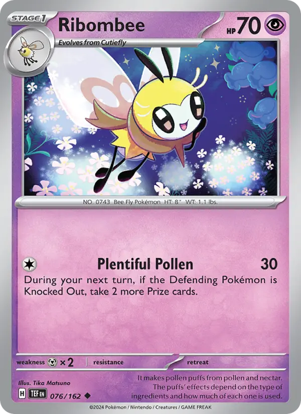Ribombee Uncommon Pokemon card #076 from Temporal Forces