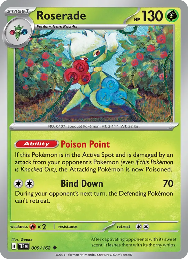 Roserade Uncommon Pokemon card #009 from Temporal Forces