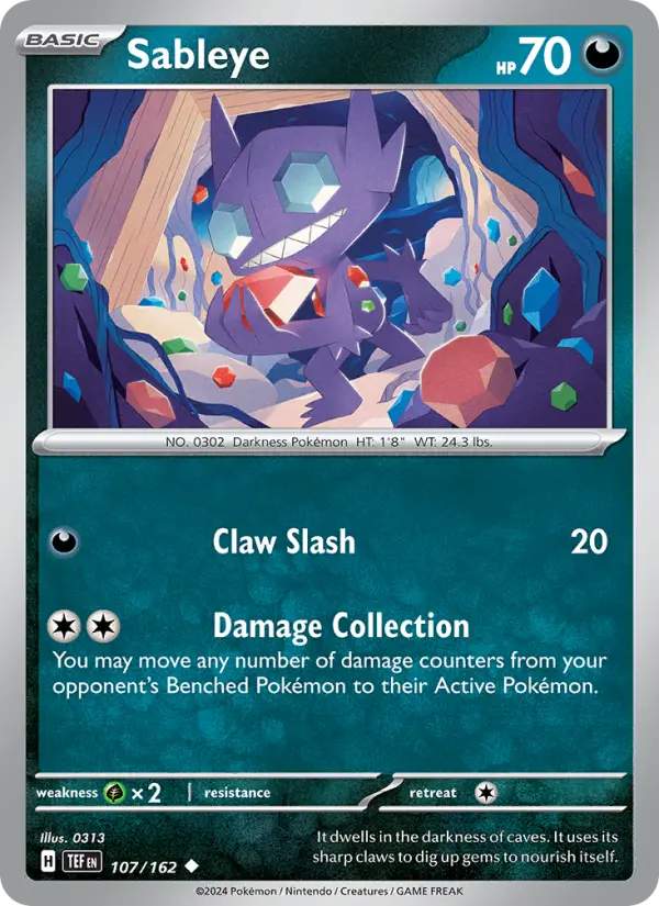 Sableye Uncommon Pokemon card #107 from Temporal Forces