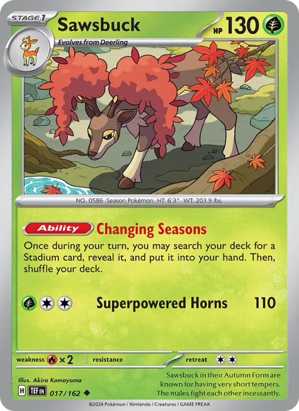 Sawsbuck Uncommon Pokemon card #017 from Temporal Forces