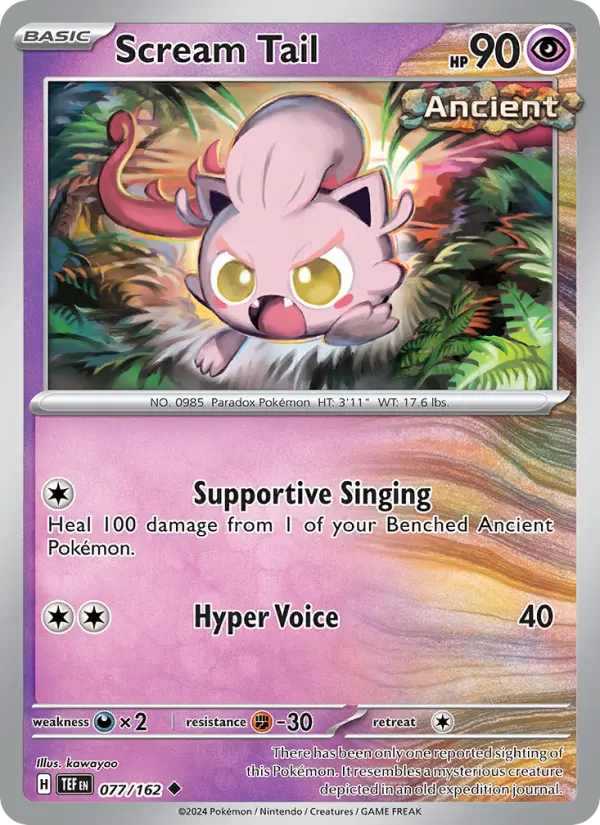 Scream Tail Uncommon Pokemon card #077 from Temporal Forces