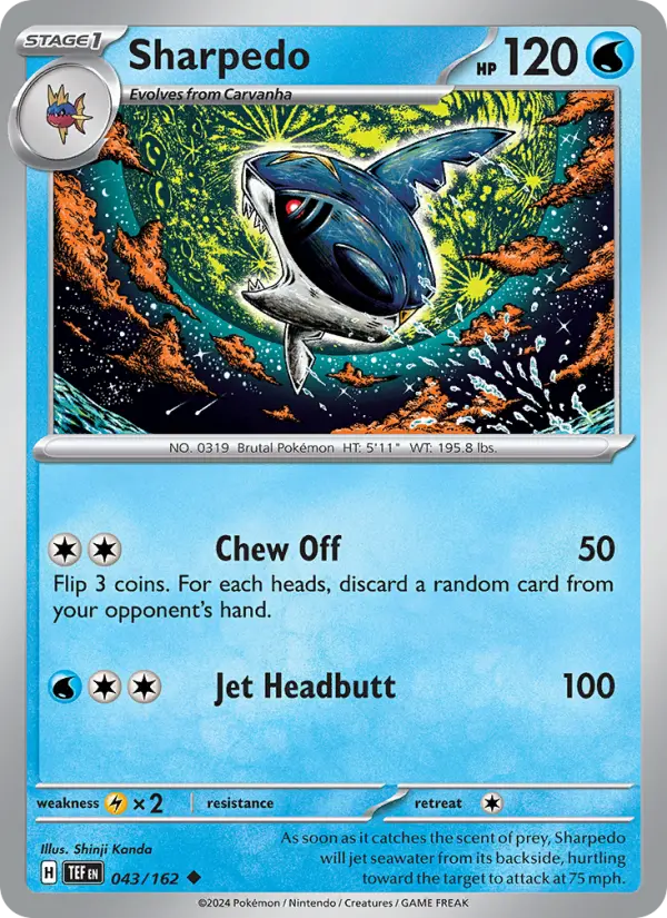 Sharpedo Uncommon Pokemon card #043 from Temporal Forces