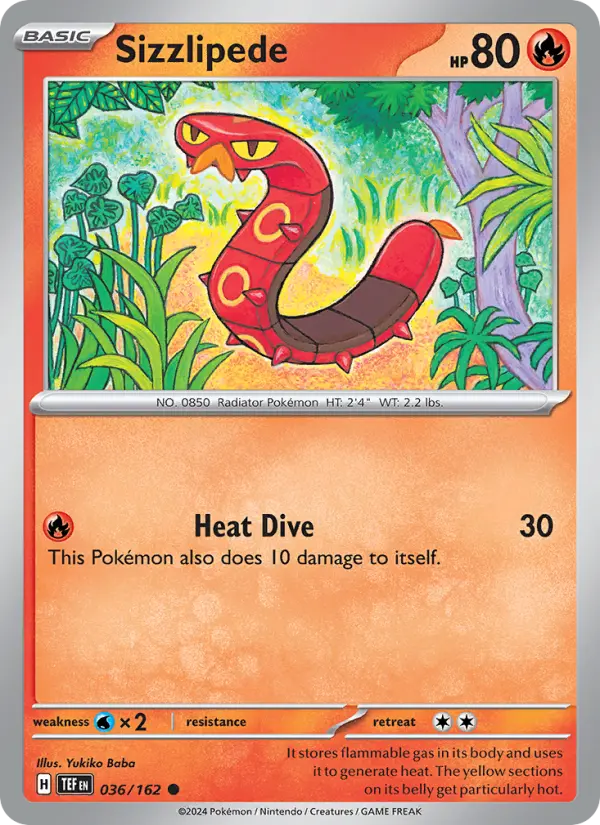 Sizzlipede Common Pokemon card #036 from Temporal Forces