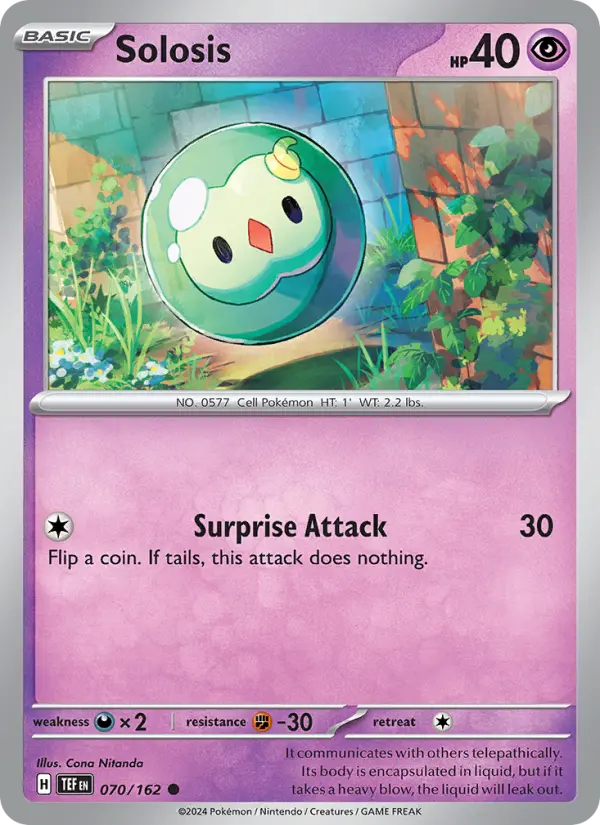 Solosis Common Pokemon card #070 from Temporal Forces
